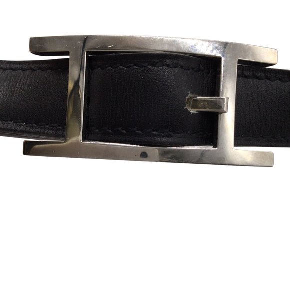 Hermès Black / Silver Signature H Buckle Thin Leather Belt - Picture 9 of 10